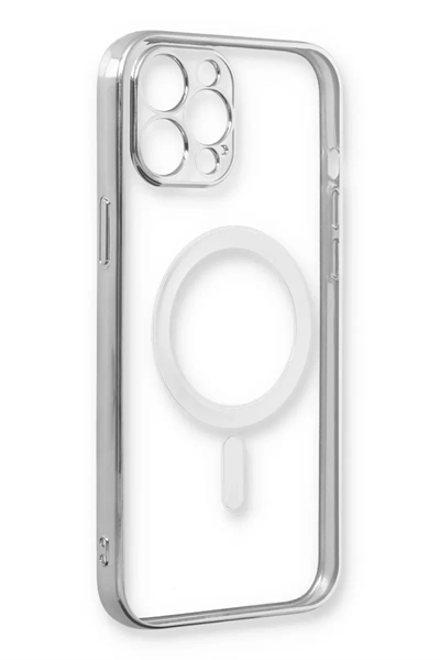 Apple iPhone 12 Pro Kılıf Magneticsafe Lazer Silikon - Gümüş