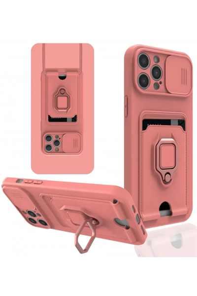 Apple iPhone 12 Pro Kılıf Zuma Kartvizitli Yüzüklü Silikon - Pembe