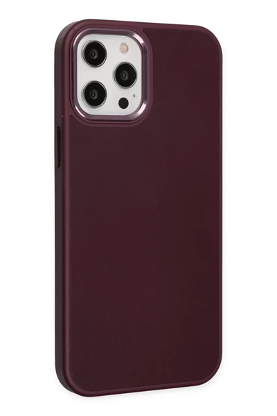 Apple iPhone 12 Pro Max Kılıf Asya Deri Silikon - Mürdüm