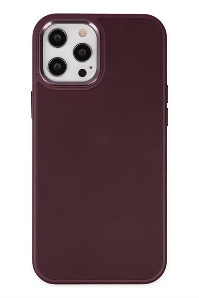 Apple iPhone 12 Pro Max Kılıf Asya Deri Silikon - Mürdüm
