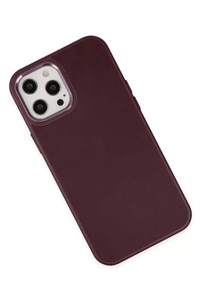 Apple iPhone 12 Pro Max Kılıf Asya Deri Silikon - Mürdüm
