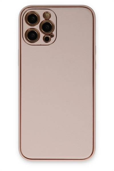 Apple iPhone 12 Pro Max Kılıf Coco Deri Silikon Kapak - Pudra