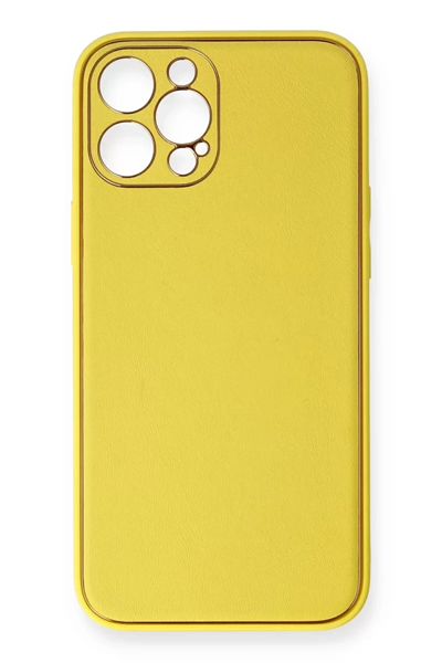 Apple iPhone 12 Pro Max Kılıf Coco Deri Silikon Kapak - Sarı
