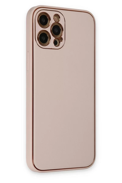 Apple iPhone 12 Pro Max Kılıf Coco Deri Silikon Kapak - Pudra