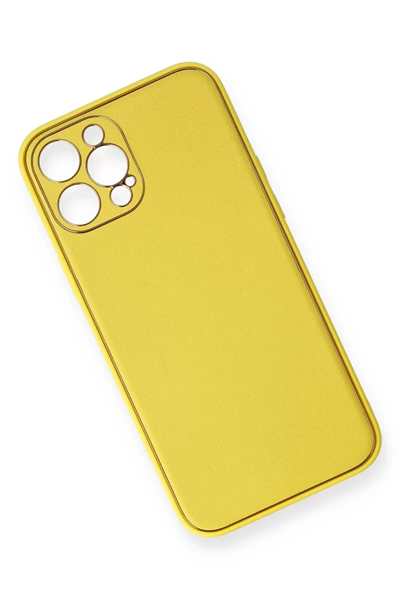 Apple iPhone 12 Pro Max Kılıf Coco Deri Silikon Kapak - Sarı