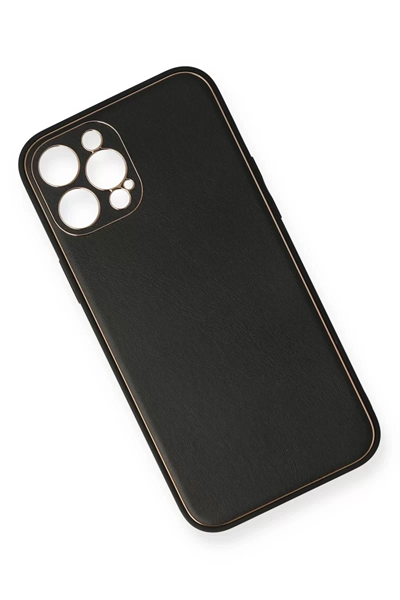 Apple iPhone 12 Pro Max Kılıf Coco Deri Silikon Kapak - Siyah