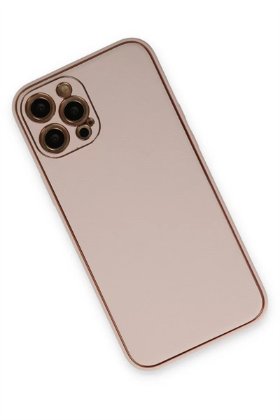 Apple iPhone 12 Pro Max Kılıf Coco Deri Silikon Kapak - Pudra