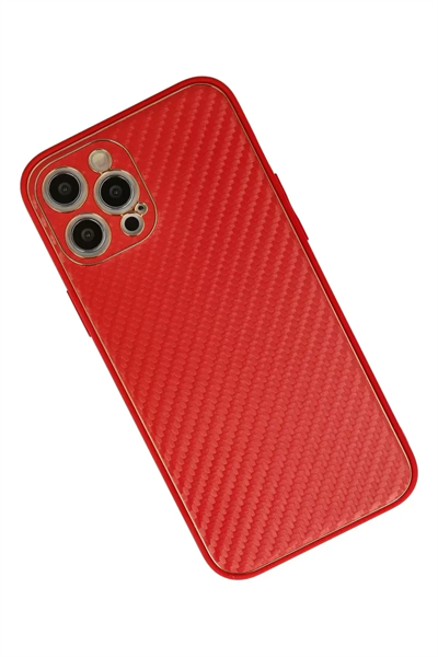 Apple iPhone 12 Pro Max Kılıf Coco Karbon Silikon - Kırmızı