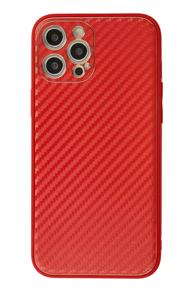 Apple iPhone 12 Pro Max Kılıf Coco Karbon Silikon - Kırmızı