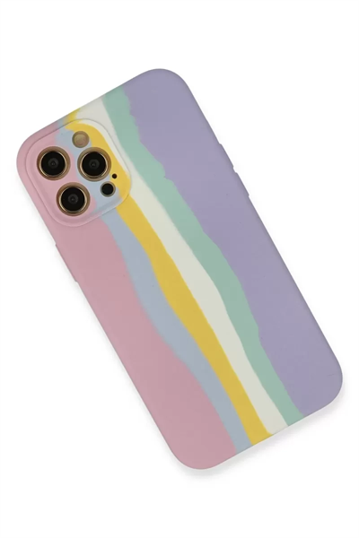 Apple iPhone 12 Pro Max Kılıf Ebruli Lansman Silikon - Pembe-Lila