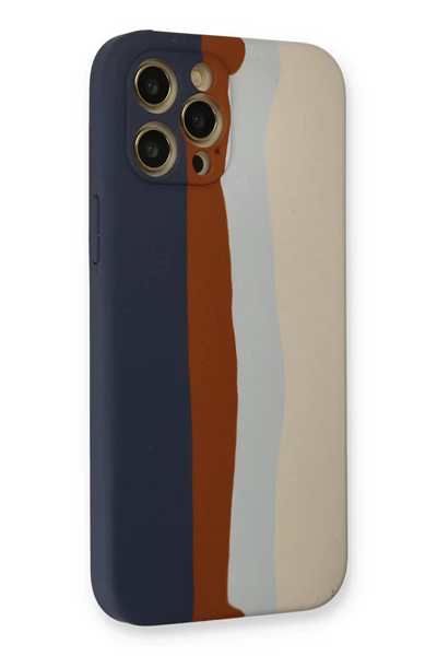 Apple iPhone 12 Pro Max Kılıf Ebruli Lansman Silikon - Lacivert-Krem