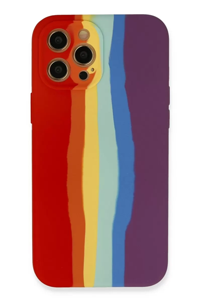 Apple iPhone 12 Pro Max Kılıf Ebruli Lansman Silikon - Kırmızı-Mor