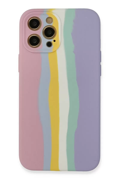 Apple iPhone 12 Pro Max Kılıf Ebruli Lansman Silikon - Pembe-Lila