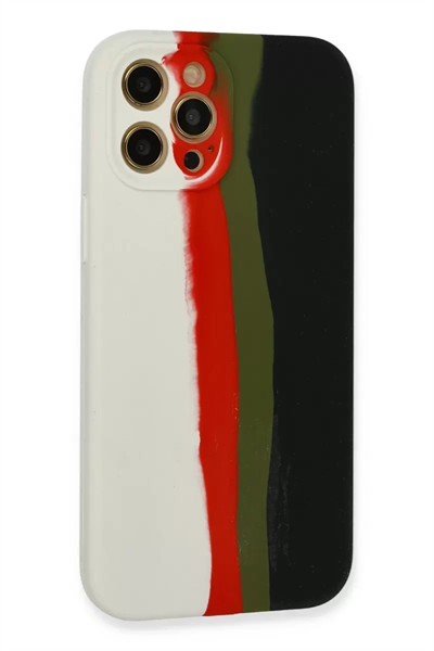 Apple iPhone 12 Pro Max Kılıf Ebruli Lansman Silikon - Beyaz-Siyah