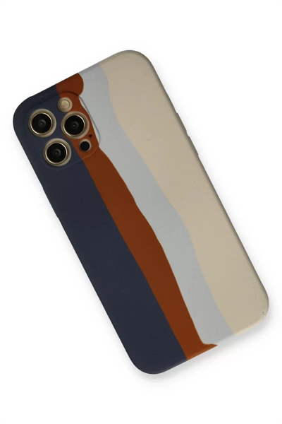 Apple iPhone 12 Pro Max Kılıf Ebruli Lansman Silikon - Lacivert-Krem