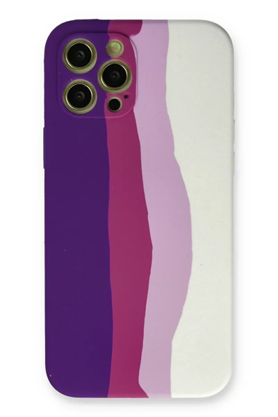 Apple iPhone 12 Pro Max Kılıf Ebruli Lansman Silikon - Mor-Beyaz
