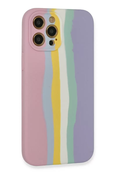 Apple iPhone 12 Pro Max Kılıf Ebruli Lansman Silikon - Pembe-Lila