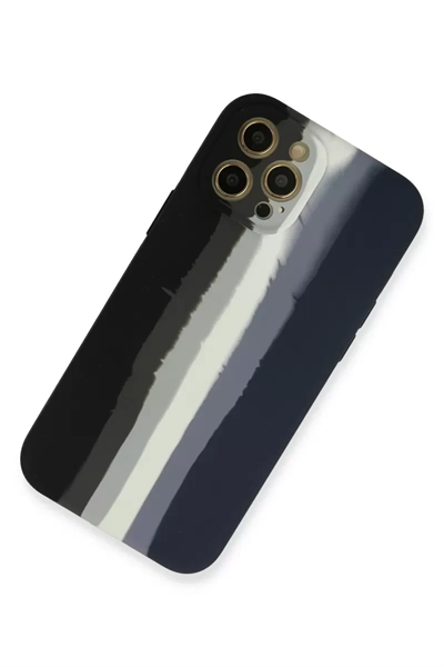 Apple iPhone 12 Pro Max Kılıf Ebruli Lansman Silikon - Siyah-Lacivert