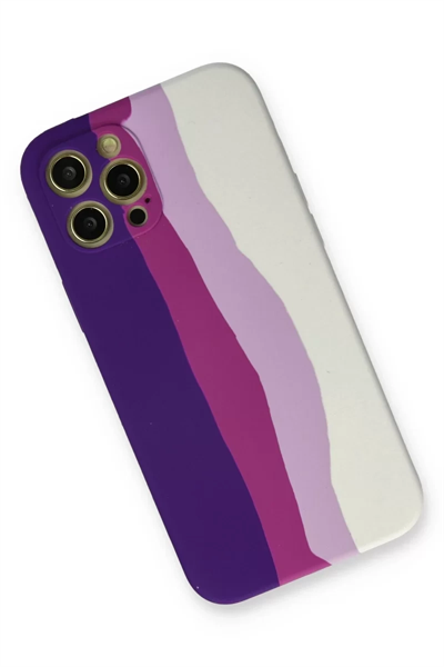 Apple iPhone 12 Pro Max Kılıf Ebruli Lansman Silikon - Mor-Beyaz
