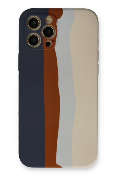 Apple iPhone 12 Pro Max Kılıf Ebruli Lansman Silikon - Lacivert-Krem