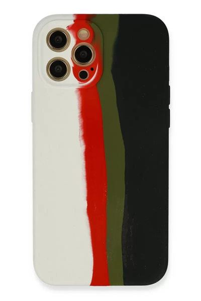 Apple iPhone 12 Pro Max Kılıf Ebruli Lansman Silikon - Beyaz-Siyah