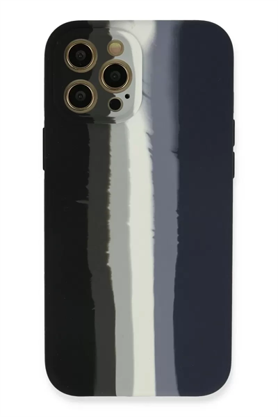 Apple iPhone 12 Pro Max Kılıf Ebruli Lansman Silikon - Siyah-Lacivert