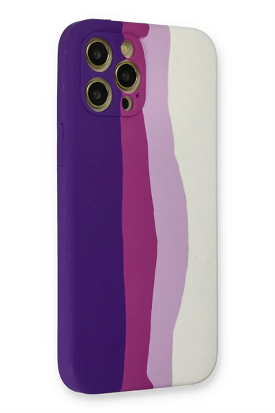 Apple iPhone 12 Pro Max Kılıf Ebruli Lansman Silikon - Mor-Beyaz