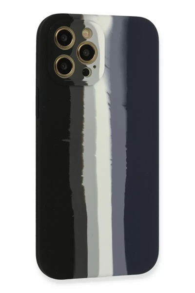 Apple iPhone 12 Pro Max Kılıf Ebruli Lansman Silikon - Siyah-Lacivert
