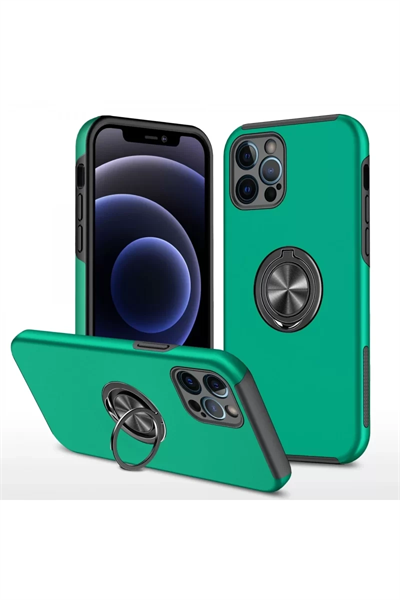 Apple iPhone 12 Pro Max Kılıf Elit Yüzüklü Kapak - Yeşil