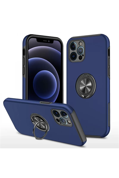 Apple iPhone 12 Pro Max Kılıf Elit Yüzüklü Kapak - Lacivert