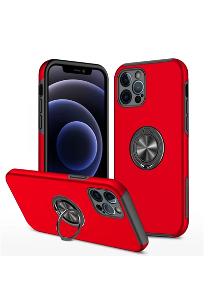 Apple iPhone 12 Pro Max Kılıf Elit Yüzüklü Kapak - Kırmızı