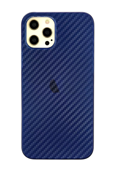 Apple iPhone 12 Pro Max Kılıf Karbon PP Silikon - Mavi