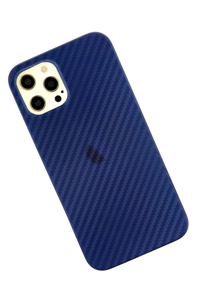 Apple iPhone 12 Pro Max Kılıf Karbon PP Silikon - Mavi
