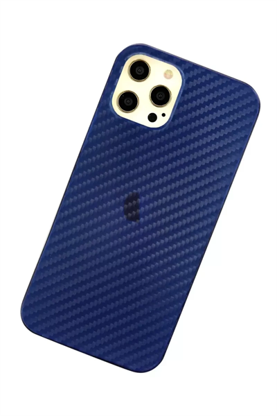 Apple iPhone 12 Pro Max Kılıf Karbon PP Silikon - Mavi
