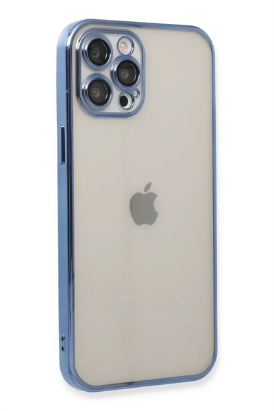 Apple iPhone 12 Pro Max Kılıf Lensli Silikon - Açık Mavi