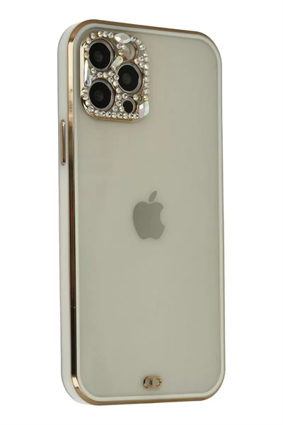 Apple iPhone 12 Pro Max Kılıf Liva Taşlı Silikon - Beyaz