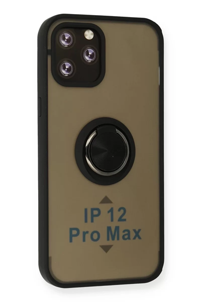 Apple iPhone 12 Pro Max Kılıf Montreal Yüzüklü Silikon Kapak - Siyah
