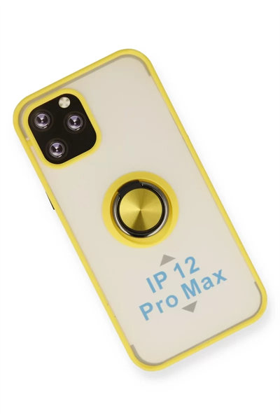 Apple iPhone 12 Pro Max Kılıf Montreal Yüzüklü Silikon Kapak - Sarı