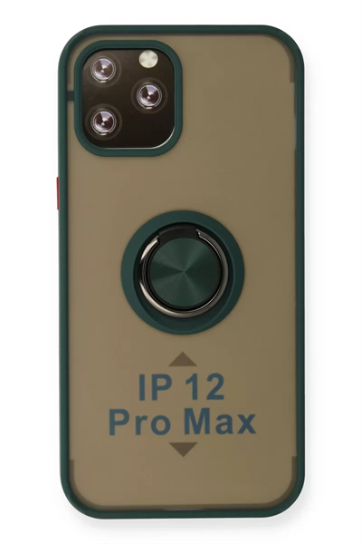 Apple iPhone 12 Pro Max Kılıf Montreal Yüzüklü Silikon Kapak - Yeşil