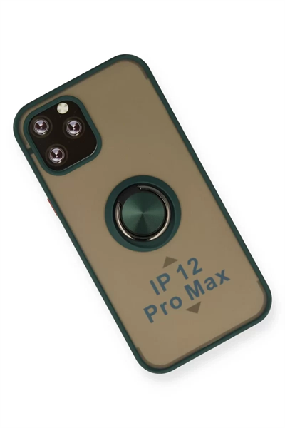 Apple iPhone 12 Pro Max Kılıf Montreal Yüzüklü Silikon Kapak - Yeşil