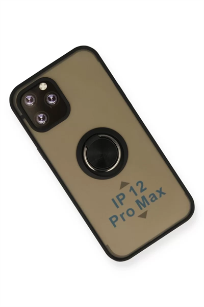 Apple iPhone 12 Pro Max Kılıf Montreal Yüzüklü Silikon Kapak - Siyah