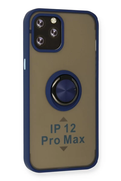 Apple iPhone 12 Pro Max Kılıf Montreal Yüzüklü Silikon Kapak - Lacivert