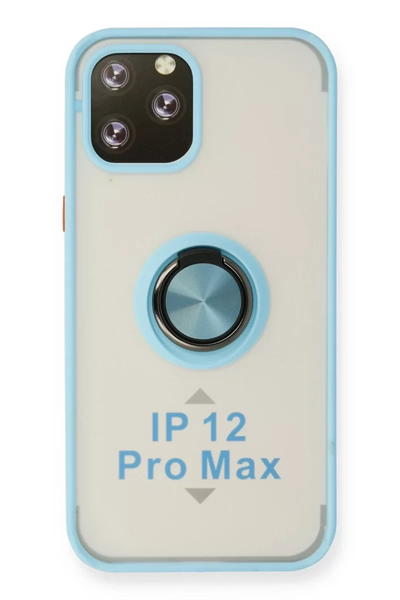 Apple iPhone 12 Pro Max Kılıf Montreal Yüzüklü Silikon Kapak - Buz Mavi