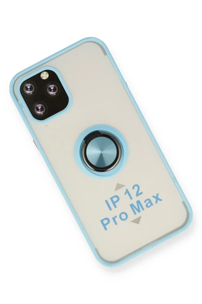 Apple iPhone 12 Pro Max Kılıf Montreal Yüzüklü Silikon Kapak - Buz Mavi