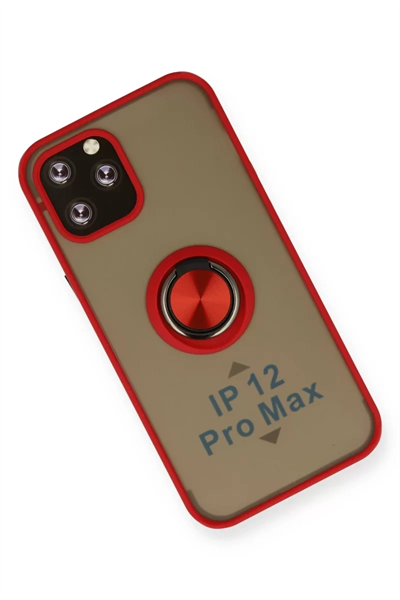 Apple iPhone 12 Pro Max Kılıf Montreal Yüzüklü Silikon Kapak - Kırmızı
