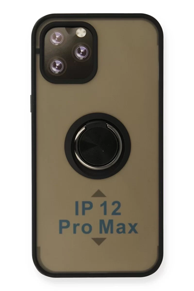 Apple iPhone 12 Pro Max Kılıf Montreal Yüzüklü Silikon Kapak - Siyah