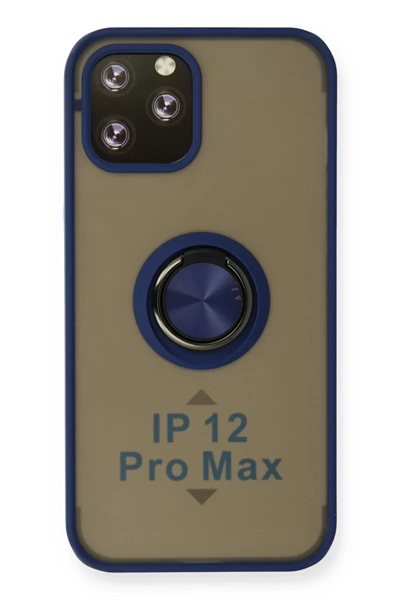 Apple iPhone 12 Pro Max Kılıf Montreal Yüzüklü Silikon Kapak - Lacivert