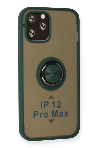 Apple iPhone 12 Pro Max Kılıf Montreal Yüzüklü Silikon Kapak - Yeşil