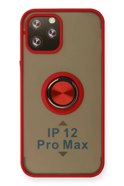 Apple iPhone 12 Pro Max Kılıf Montreal Yüzüklü Silikon Kapak - Kırmızı