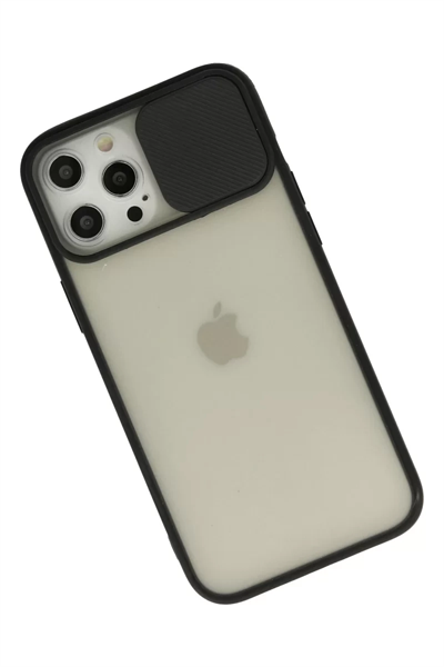 Apple iPhone 12 Pro Max Kılıf Palm Buzlu Kamera Sürgülü Silikon - Siyah